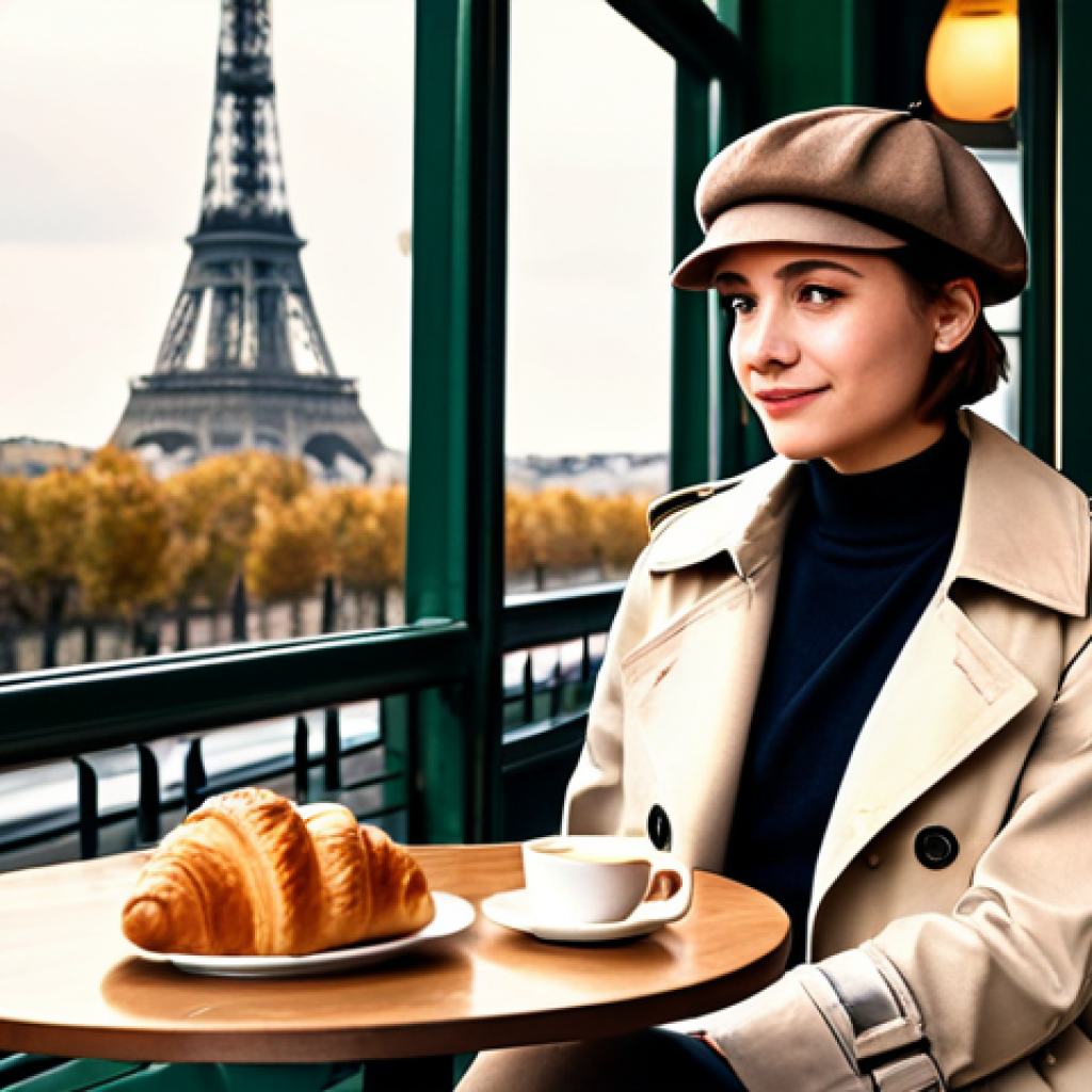 로보카폴리 장면 분석 - Parisian Café Scene**

"A cozy Parisian café scene, featuring a young woman with short brown hair we...