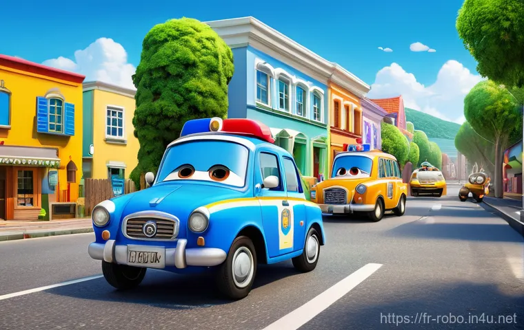 로보카폴리와 한국 문화 요소 - **Prompt 1: Brooms Town Rescue Mission**
    "A vibrant and clean animated illustration in the disti...