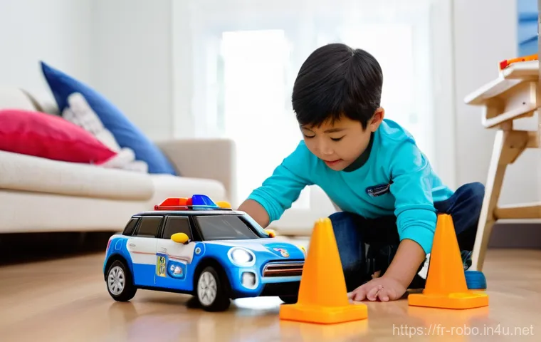 로보카폴리 팬들의 이야기 - **Prompt:** A vibrant, wide-angle shot of Robocar Poli and his rescue team diligently working in a c...