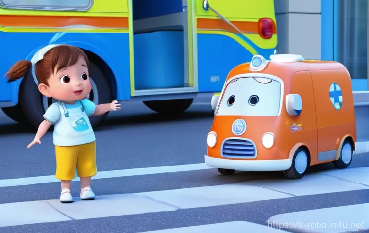 로보카폴리의 애니메이션 스타일 - A joyful 3D animated image in the distinct style of Robocar Poli, featuring Poli the police car inte...