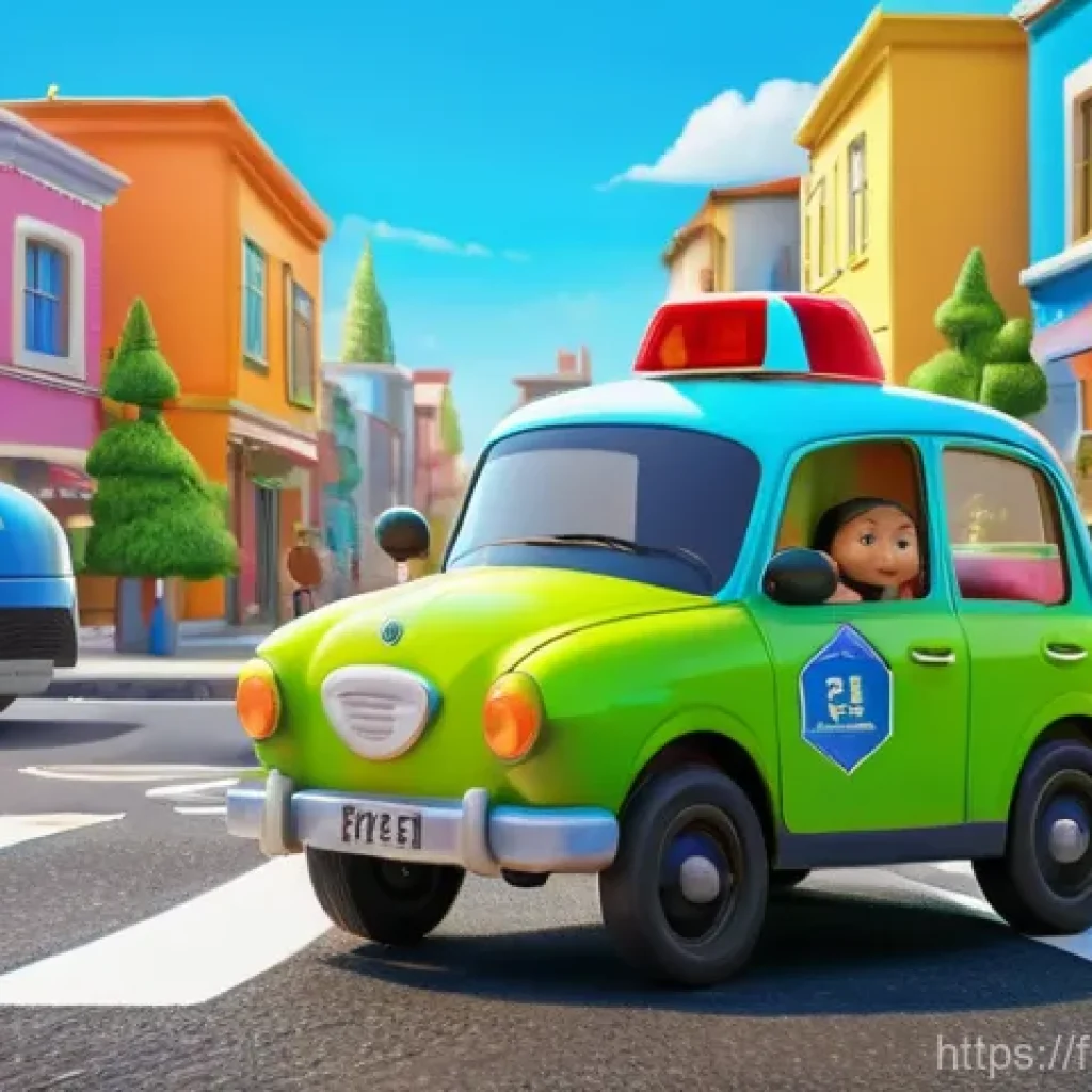 로보카폴리와 교육 철학 - **Prompt 1: Road Safety Lesson with Poli**
    A bright, clean 3D animated scene depicting Poli, the...