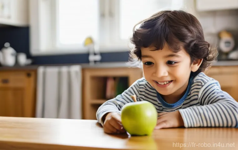 로보카폴리 영어 교육 - **Prompt:** A heartwarming scene in a brightly lit, cozy living room. A happy, curious child, around...