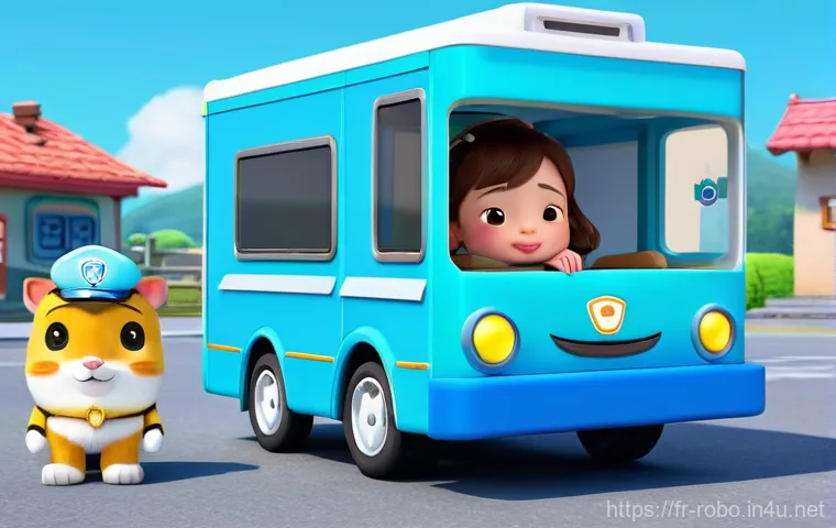 로보카폴리와 사회적 메시지 - **Robocar Poli: Teamwork and Rescue Adventure**
    A dynamic scene set in a cheerful Vroomville par...