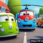 로보카폴리 캐릭터 리뉴얼 - A vibrant, modernized children's animation scene featuring expressive anthropomorphic rescue vehicle...
