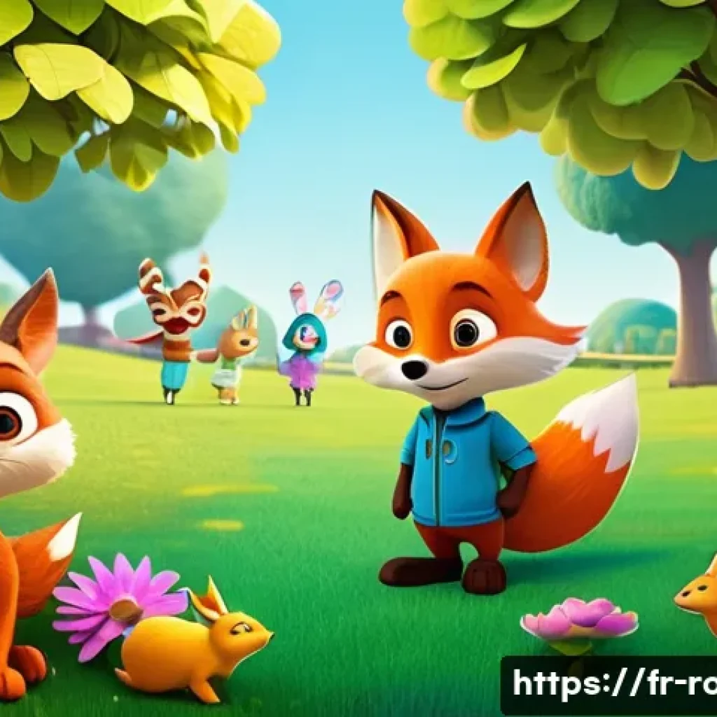 로보카폴리와 한국 애니메이션 - A vibrant and colorful 2D animated scene featuring anthropomorphic animal characters designed for yo...