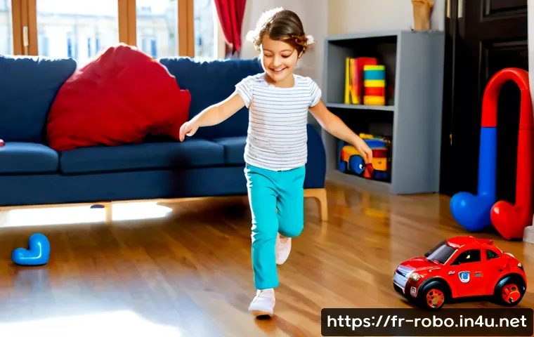 로보카폴리 OST - Photorealistic cozy French family living room, a cheerful preschool child wearing comfortable daytim...