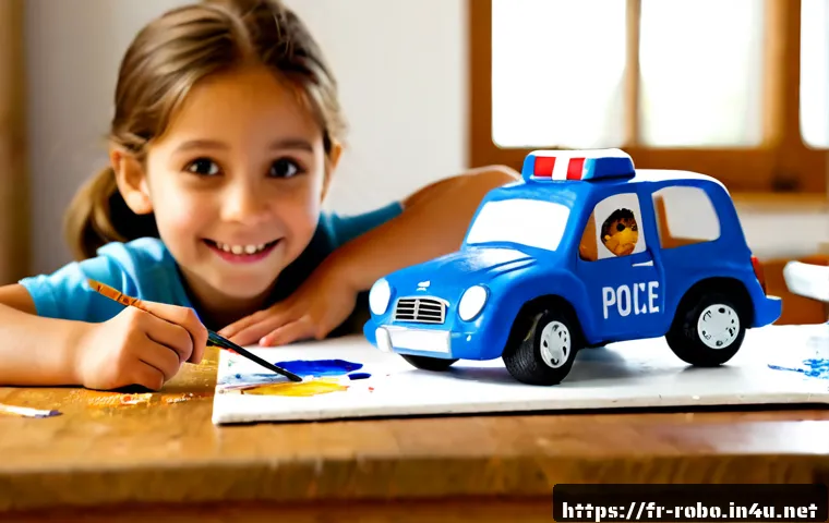 로보카폴리 팬 아트 콘테스트 - Photorealistic French children’s fan art contest scene in a bright Paris community art studio, a che...